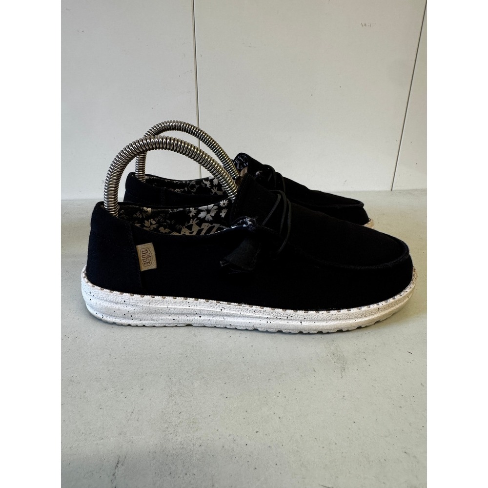 Hey Dude Wendy Basic Black Odyssey Canvas Slip On Loafers Womens 7 40053-0YF